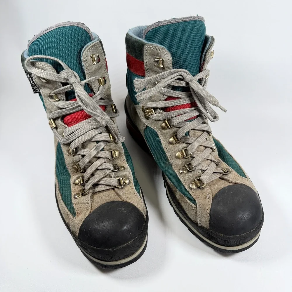 Tecnica Gore Tex Hiking Boots Vintage Made In Italy Teal Red Grey Mens 11